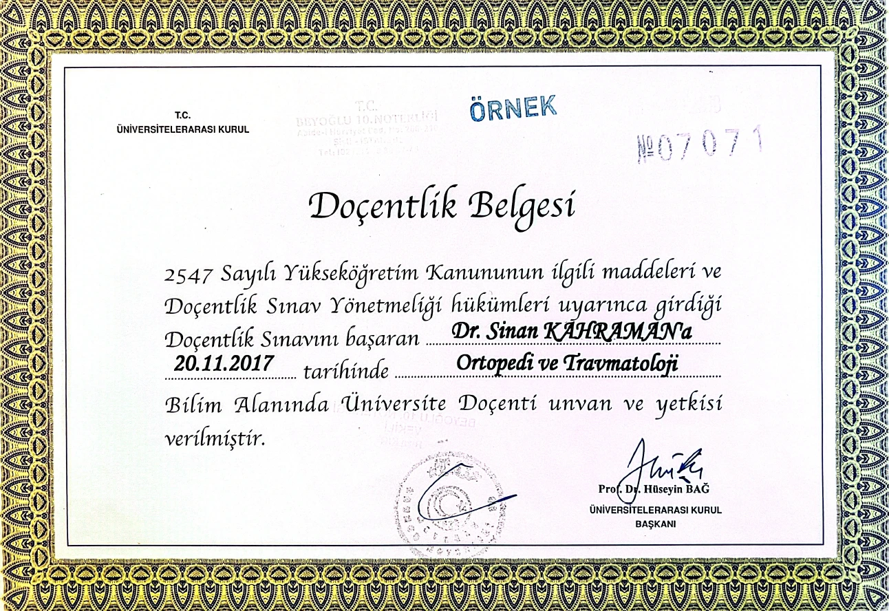 Ortopedi ve Travmatoloji Doçentlik Derecesi