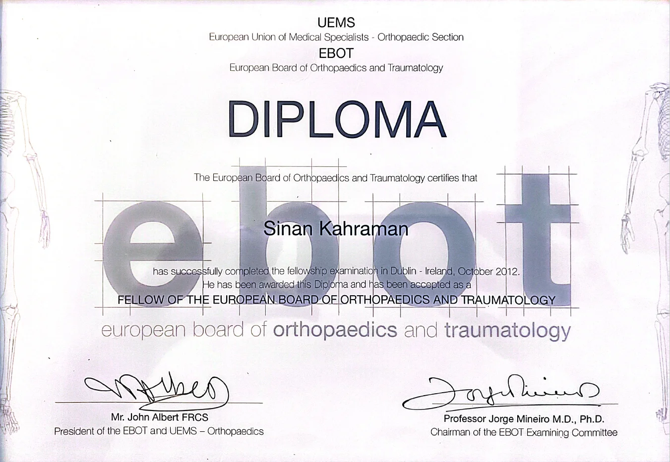 EBOT Avrupa Ortopedi Kurulu Diploması