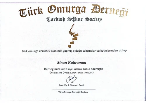Türk Omurga Derneği Aktif Üyeliği