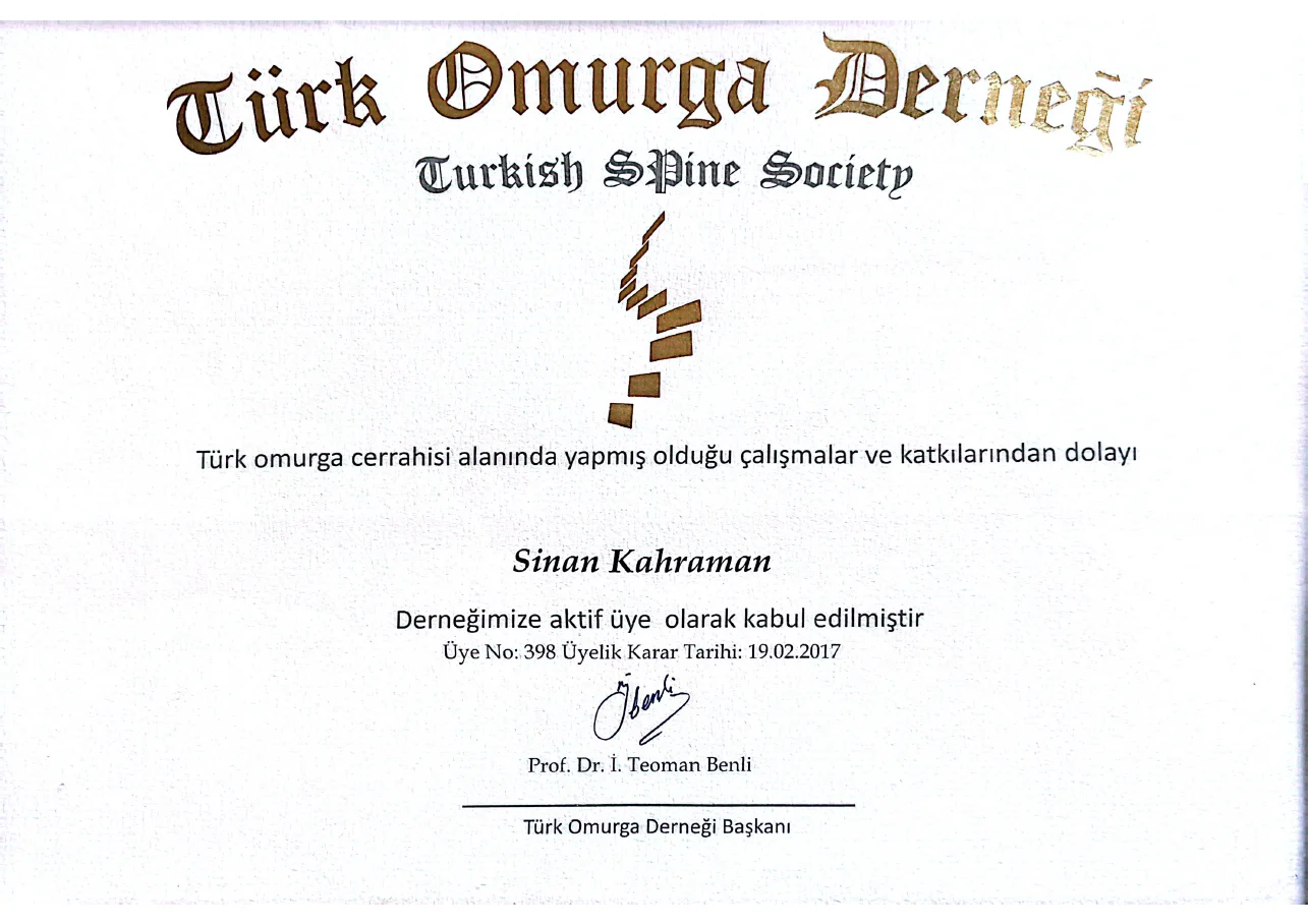 Türk Omurga Derneği Aktif Üyeliği