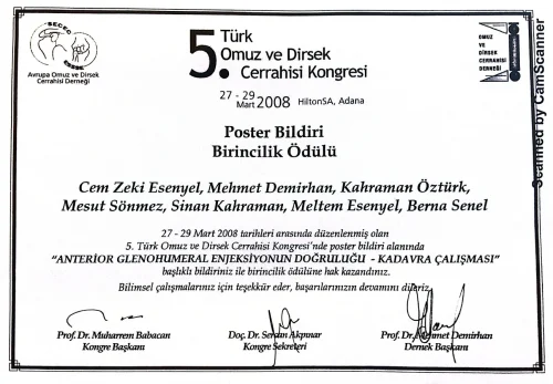Omuz Cerrahisinde Ödüllü Anatomi Çalışması