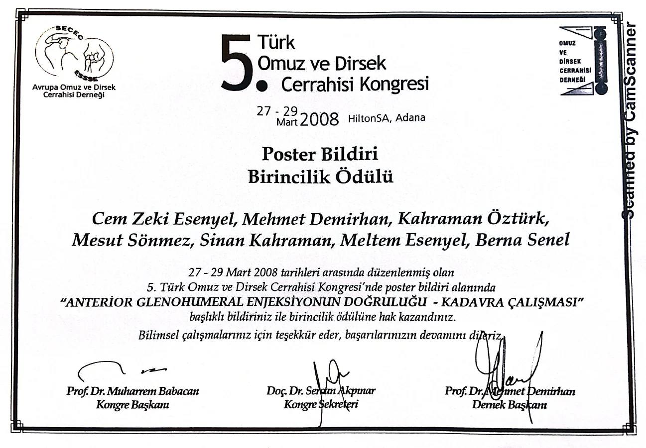 Omuz Cerrahisinde Ödüllü Anatomi Çalışması